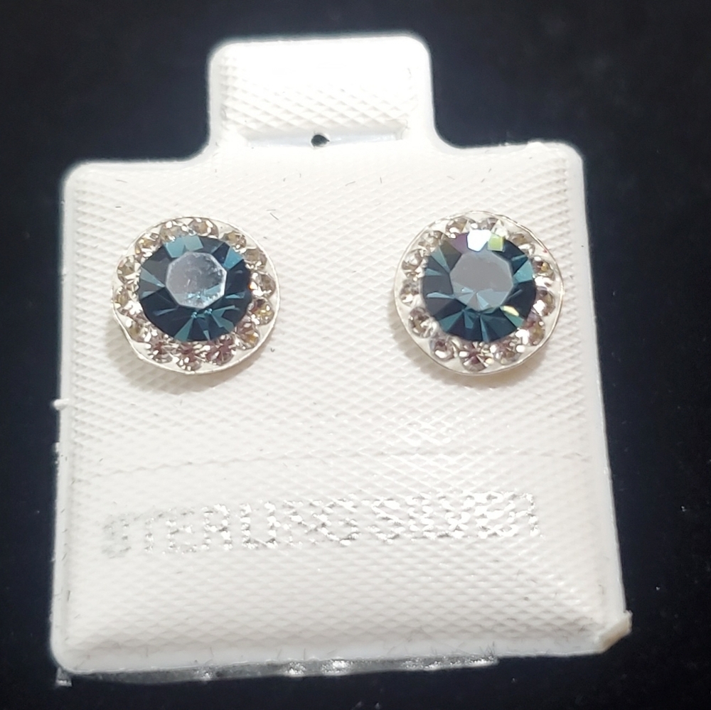 Elegant Silver and Blue Stud Earrings